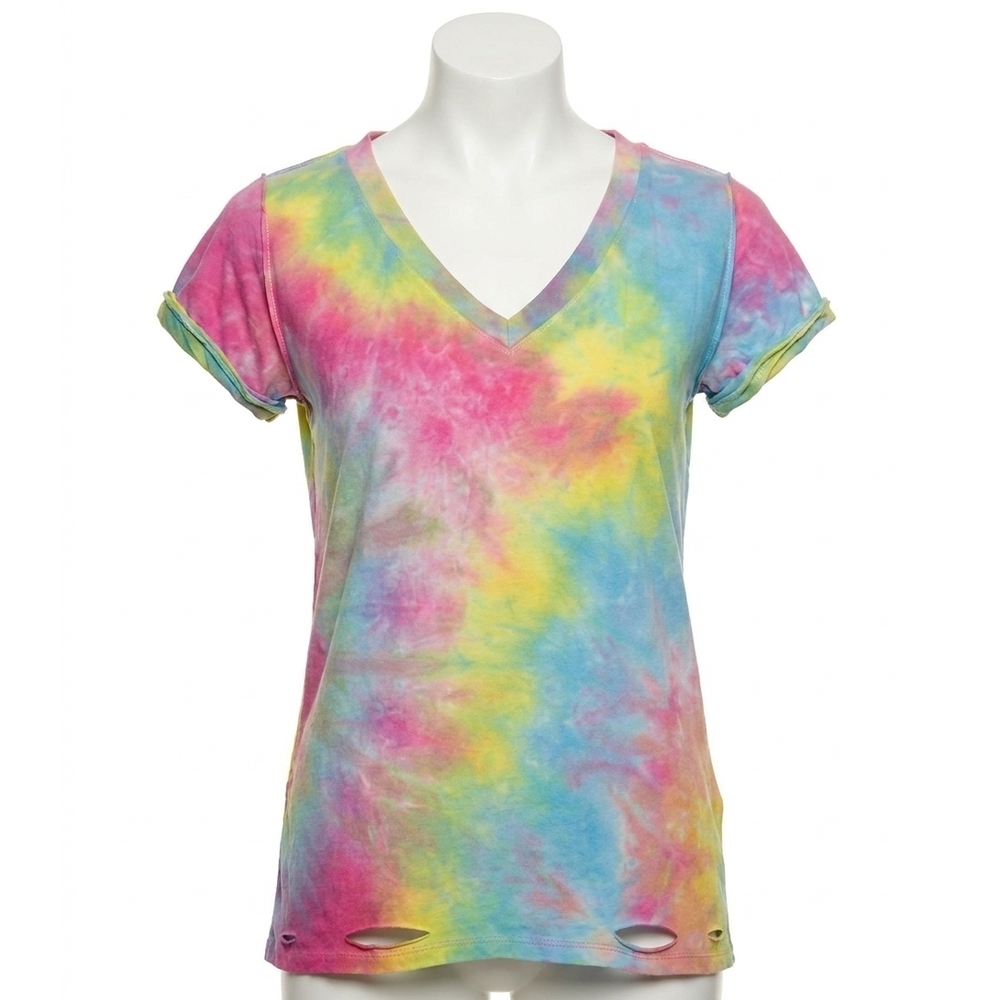 NEW UMGEE distressed tie dye top in pink/sky - Picture 1 of 6